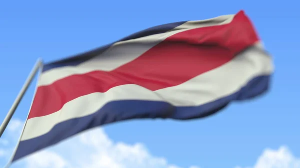 Flying national flag of Costa Rica, low angle view. Renderizado 3D — Foto de Stock