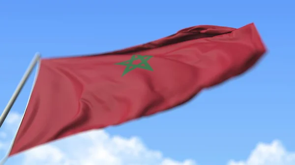 Flying national flag of Morocco, low angle view. Renderizado 3D — Foto de Stock