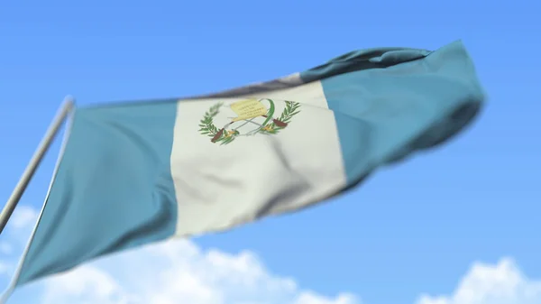 Vliegende nationale vlag van Guatemala, lage hoek uitzicht. 3d destructie — Stockfoto