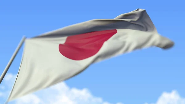 Bandeira nacional hasteada do Japão, vista de baixo ângulo. Renderização 3D — Fotografia de Stock