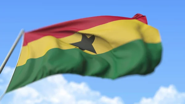 Κυματιστή εθνική σημαία της Γκάνα, με χαμηλή γωνία. 3d απόδοση — Φωτογραφία Αρχείου