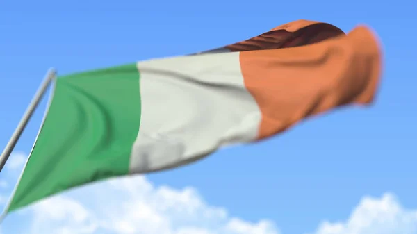 Flying national flag of the Republic of Ireland, low angle view. Renderizado 3D —  Fotos de Stock