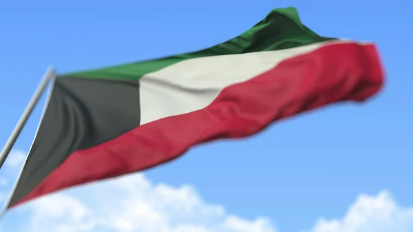 Kuvait nemzeti zászlaját lengetve, alacsony látószögből. 3D-s renderelés — Stock Fotó