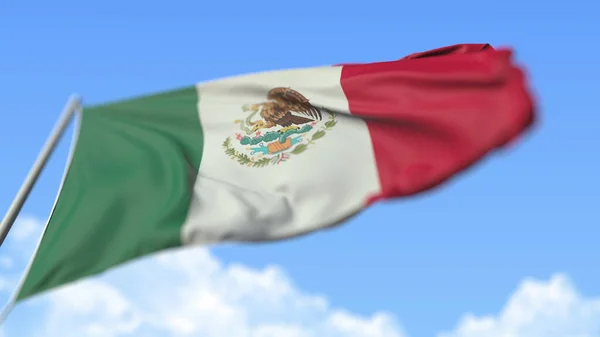 Bandeira nacional hasteada do México, vista de baixo ângulo. Renderização 3D — Fotografia de Stock