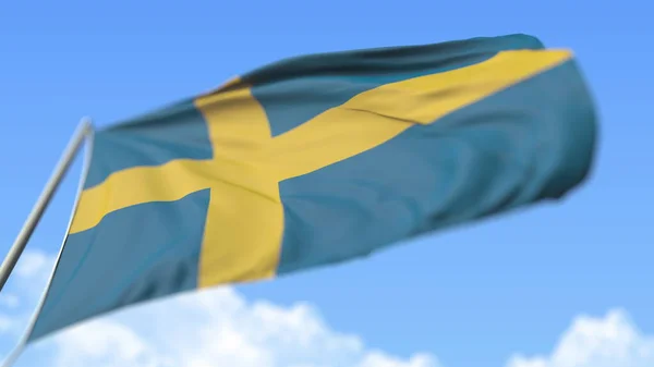 Flying flag of Sweden, låg vinkel vy. 3d-konvertering — Stockfoto