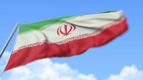 Развевается национальный флаг Ирана, вид с низкого угла. 3D рендеринг — стоковое фото