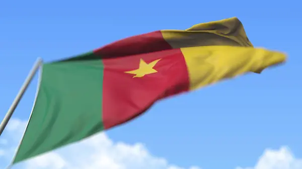 카메룬의 국기를 흔들고 있습니다. 저 각도로 보고 있습니다. 3D 렌더링 — 스톡 사진