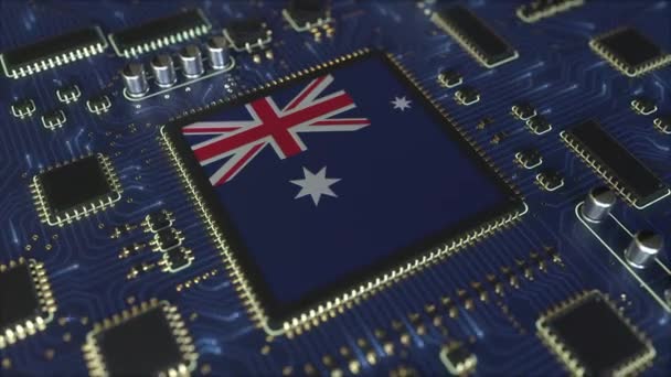 Flagge Australiens auf dem Chipsatz. Australische Informationstechnologie oder Hardwareentwicklung im Zusammenhang mit konzeptioneller 3D-Animation — Stockvideo