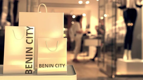 包与贝宁城的文字。 在尼日利亚购物相关3D渲染 — 图库照片