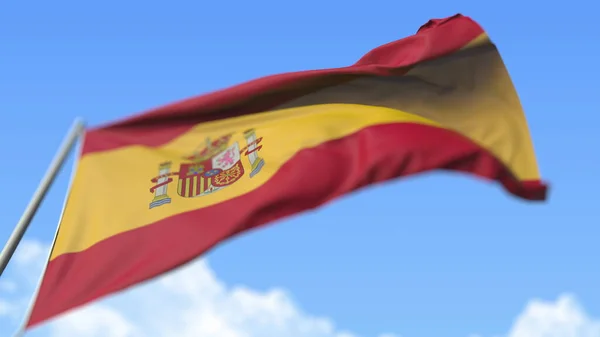 Flagge Spaniens schwenkend, Blick in den niedrigen Winkel. 3D-Darstellung — Stockfoto