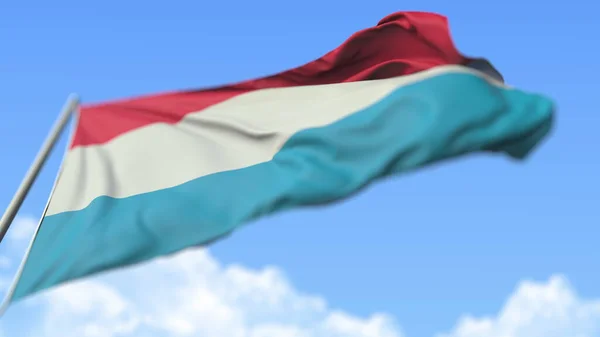 Bandeira nacional hasteada do Luxemburgo, vista de baixo ângulo. Renderização 3D — Fotografia de Stock