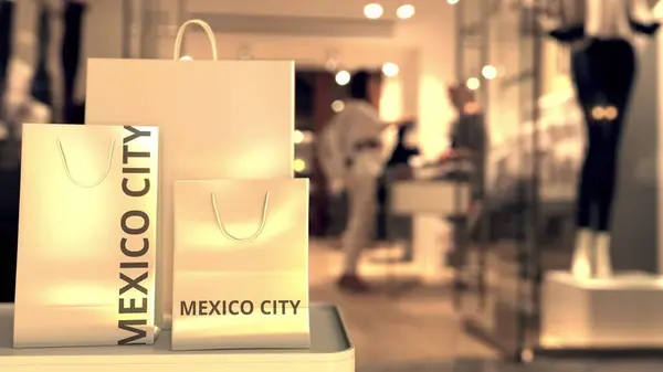 Bolsas de compras con texto de Ciudad de México. Compras en México renderizado 3D relacionado —  Fotos de Stock