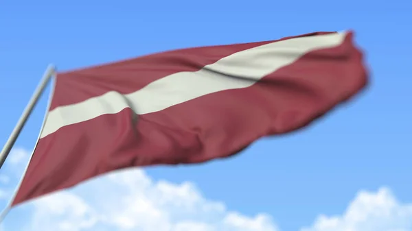 Flaga Łotwy, widok z niskiego kąta. 3d renderowanie — Zdjęcie stockowe