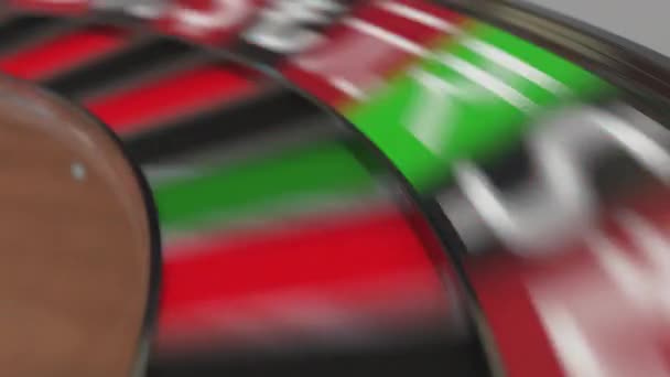 Balle en roupie signe poche sur roulette de casino roue. Animation 3D conceptuelle — Video