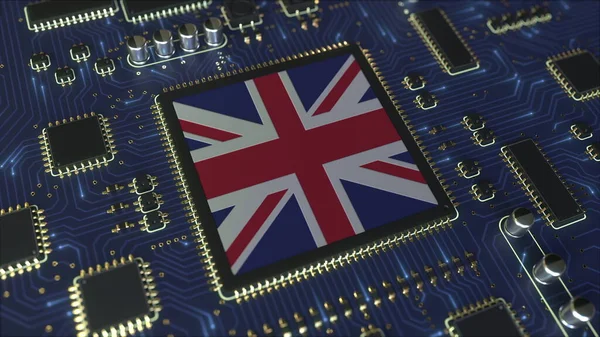 Bandera del Reino Unido en el chipset. Tecnología de la información británica o desarrollo de hardware relacionado con renderizado 3D conceptual — Foto de Stock