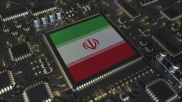 Nationale vlag van Iran op de operationele chipset. Iraanse informatie technologie of hardware ontwikkeling gerelateerde conceptuele 3d animatie — Stockvideo