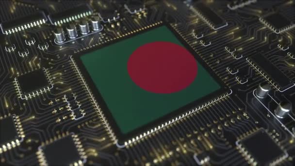 Drapeau national du Bangladesh sur le chipset opérationnel. Bangladesh technologies de l'information ou développement de matériel lié à l'animation 3D conceptuelle — Video