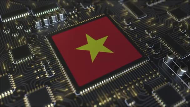 Flaga Wietnamu na chipsecie operacyjnym. Wietnamska technologia informatyczna lub związane z rozwojem sprzętu koncepcyjne animacji 3D — Wideo stockowe