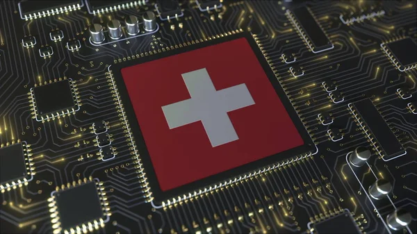 Bandera de Suiza en el chipset operativo. Tecnología de la información suiza o desarrollo de hardware relacionado con renderizado 3D conceptual — Foto de Stock