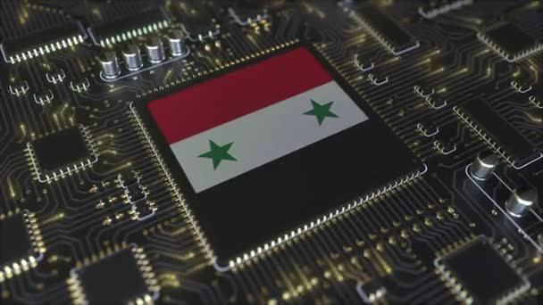Státní vlajka Sýrie na operačním čipsetu. Syrská informační technologie nebo koncepční 3D animace související s vývojem hardwaru — Stock video