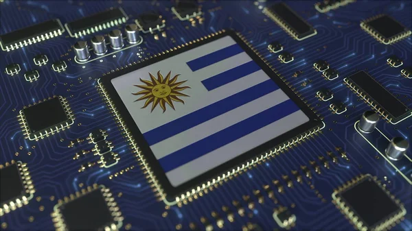 Nationalflagge von Uruguay auf dem Chipsatz. uruguayische Informationstechnologie oder Hardware-Entwicklung im Zusammenhang mit konzeptionellem 3D-Rendering — Stockfoto