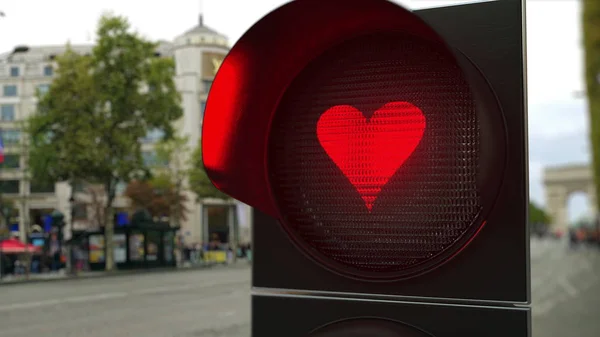 Herzsymbol auf rotem Ampelsignal. konzeptionelles 3D-Rendering — Stockfoto