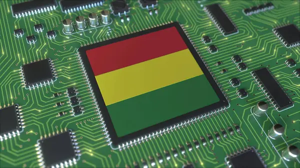 Bandera Nacional de Bolivia en el chipset operativo. Tecnología de la información boliviana o desarrollo de hardware relacionado con renderizado 3D conceptual — Foto de Stock