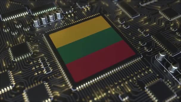 Bandeira nacional da Lituânia no chipset operacional. Animação conceitual lituana relacionada com a tecnologia da informação ou desenvolvimento de hardware — Vídeo de Stock