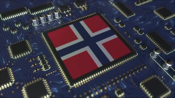 Flaga narodowa Norwegii na chipsecie operacyjnym. Norweska animacja koncepcyjna związana z technologią informatyczną lub rozwojem sprzętu 3D — Wideo stockowe