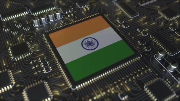 Drapeau national de l'Inde sur le chipset d'exploitation. Technologie de l'information indienne ou développement de matériel lié à l'animation 3D conceptuelle — Video