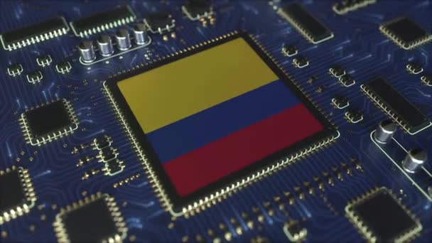 Bandiera nazionale della Colombia sul chipset operativo. Colombiano tecnologia dell'informazione o lo sviluppo hardware relative concettuale animazione 3D — Video Stock