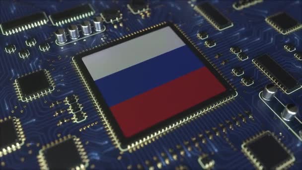 Nationalflagge Russlands auf dem Chipsatz. Russische Informationstechnologie oder Hardwareentwicklung im Zusammenhang mit konzeptionellen 3D-Animationen — Stockvideo