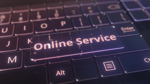 Fütürist bilgisayar klavyesi ve şeffaf online servis anahtarı. Kavramsal 3d canlandırması — Stok video