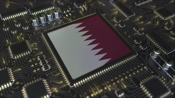 Bendera Qatar pada chipset operasi. Teknologi informasi Qatar atau pengembangan perangkat keras terkait animasi konseptual 3D — Stok Video