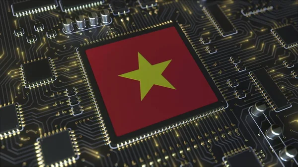 Bandera de Vietnam en el chipset operativo. Tecnología de la información vietnamita o desarrollo de hardware relacionado con renderizado 3D conceptual — Foto de Stock