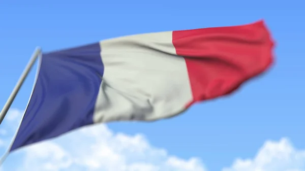 Waving national flag of France, low angle view. 3D rendering — Stock Photo, Image