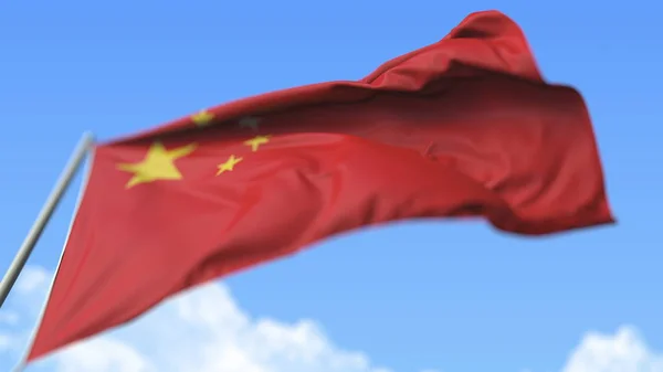 Flying national flag of China, low angle view. 3D rendering — Stock Photo, Image