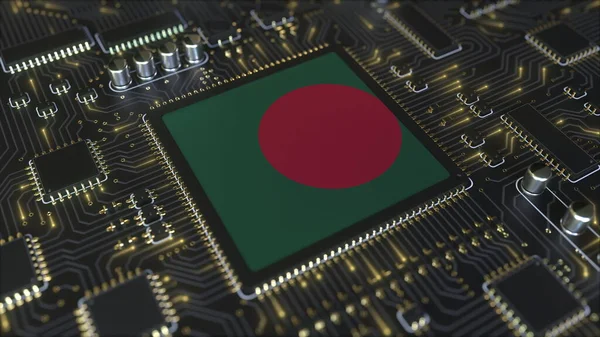 Bandeira nacional do Bangladesh no chipset operacional. Bangladesh tecnologia da informação ou desenvolvimento de hardware relacionado renderização conceitual 3D — Fotografia de Stock