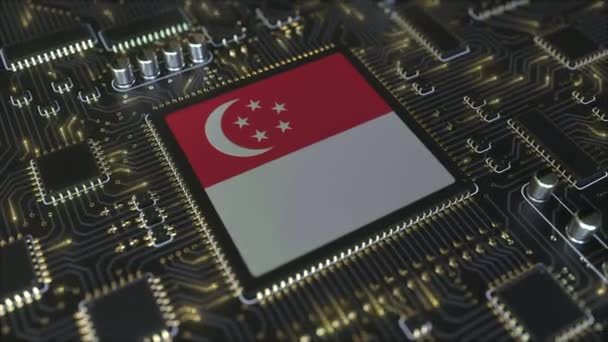 Flaga narodowa Singapuru na chipsecie operacyjnym. Singapurska technologia informatyczna lub związana z rozwojem sprzętu animacja koncepcyjna 3D — Wideo stockowe