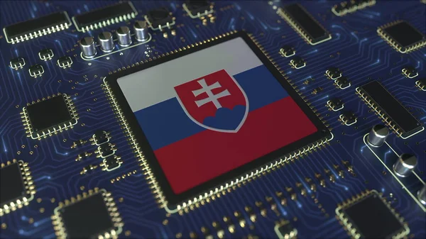 Національний прапор Словаччини на операційній чіпсеті. Словацька інформаційна технологія або апаратний розвиток пов'язані концептуальний 3d рендеринг — стокове фото
