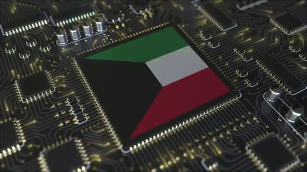 Государственный флаг Кувейта на действующем чипсете. Концептуальная 3D анимация, связанная с разработкой информационных технологий или аппаратного обеспечения Кувейта — стоковое видео