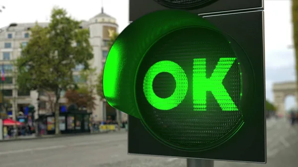 Ok Text auf grünes Ampelsignal. konzeptionelles 3D-Rendering — Stockfoto