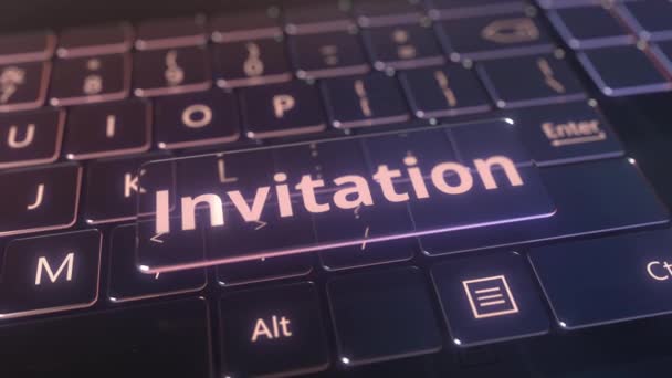 Clavier informatique futuriste et message d'invitation transparent. Animation 3D conceptuelle — Video