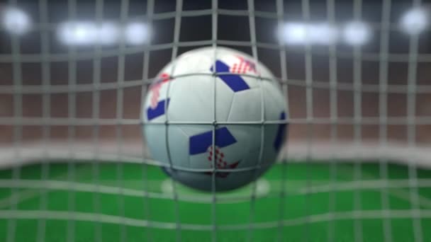 Fotbal s vlajkami Chorvatska hity brankové sítě. Zpomalit 3D animaci — Stock video