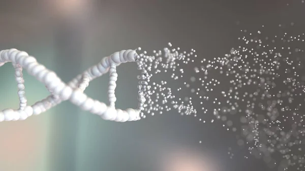 Flying particles form DNA molecule. Conceptual 3D rendering — ストック写真