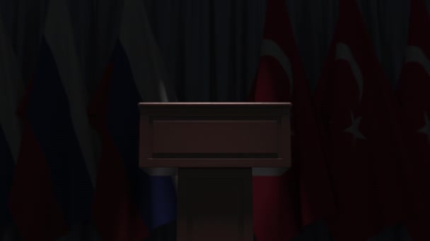 Muchas banderas de Turquía y Rusia, animación 3D — Vídeo de stock