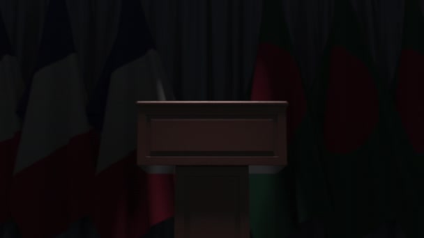 Flags of Bangladesh and France at international meeting, 3D animation — Stock Video