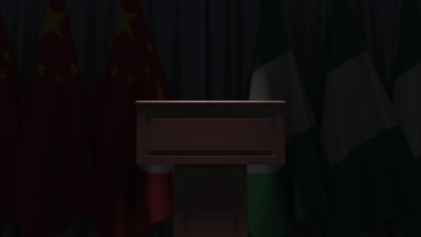 Drapeaux du Nigeria et de la Chine et tribune, animation 3D — Video