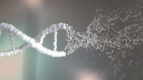 Destruindo a molécula de DNA. Renderização 3D conceitual — Fotografia de Stock