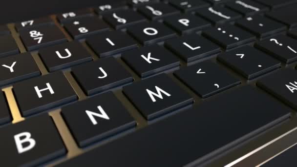 Клавиатура и разъем в коробке сообщение PASSWORD в клавише. Концептуальная 3D анимация — стоковое видео